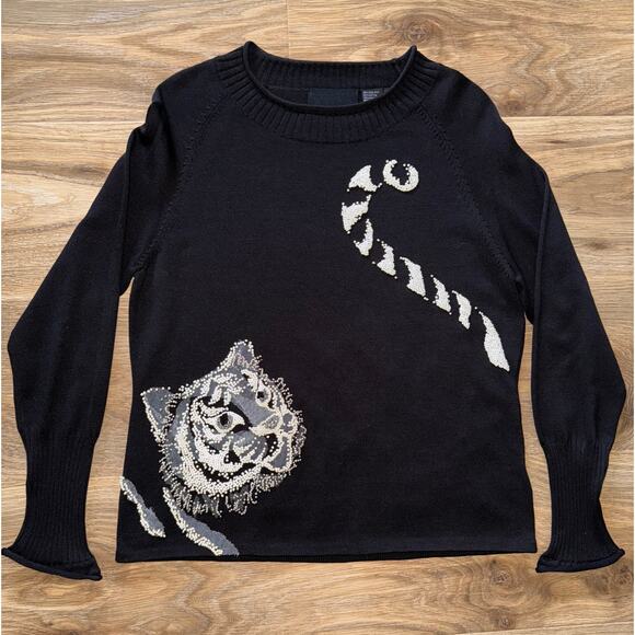 Michael Simon Vintage Cat Beaded Spun Silk Blend Sweater - Size medium -OG - Picture 9 of 12